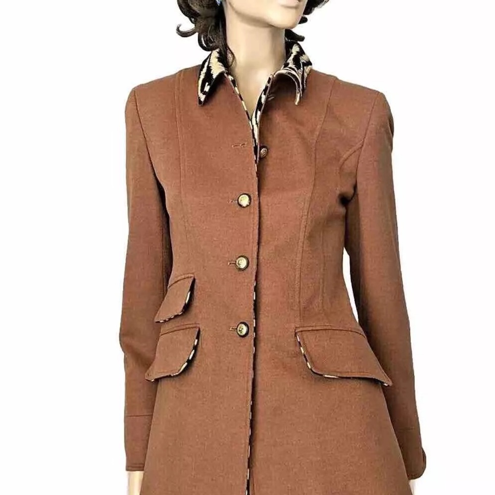 Wathne camel color wool-angora-cashmere contrast trim blazer-jacket size 6